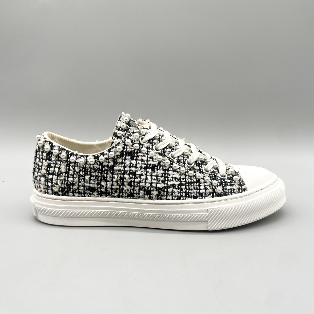 Stuart Weitzman Womens 8B Ollie Tweed Pearl Sneakers Black White NO INSOLES